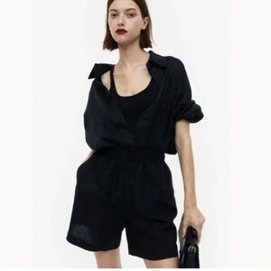 H&M Black Linen-Blend Pull-On Shorts